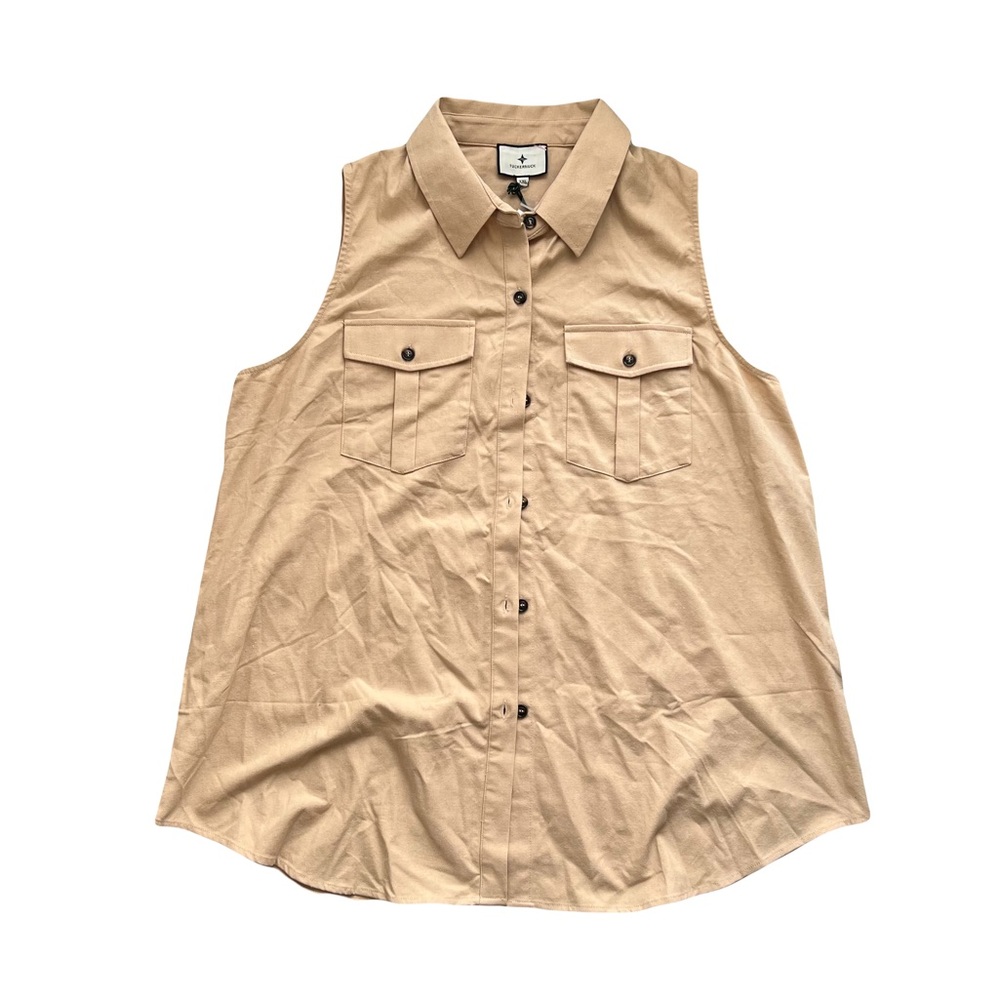 Tuckernuck Sleeveless Khaki Linen Steele Button Down Blouse  XXL NWT